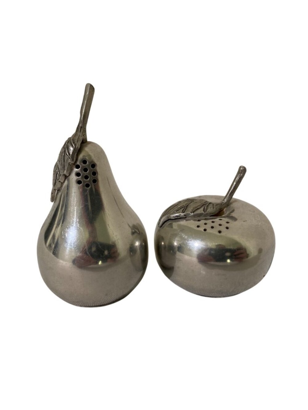 Vintage MCM Kirk Stieff Pewter Pear And Apple Salt and Pepper Set